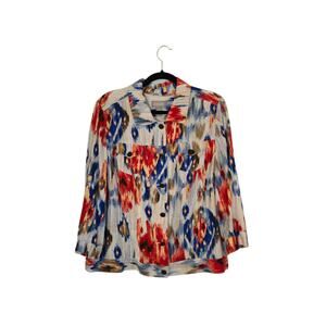 Chico's Womens Linen Blend Jacket Size Large Multicolor Artsy Southwestern Aztec